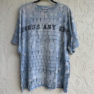 Computer Gear Press Any Key Keyboard All Over Print T-Shirt XL Blue Vintage 90s